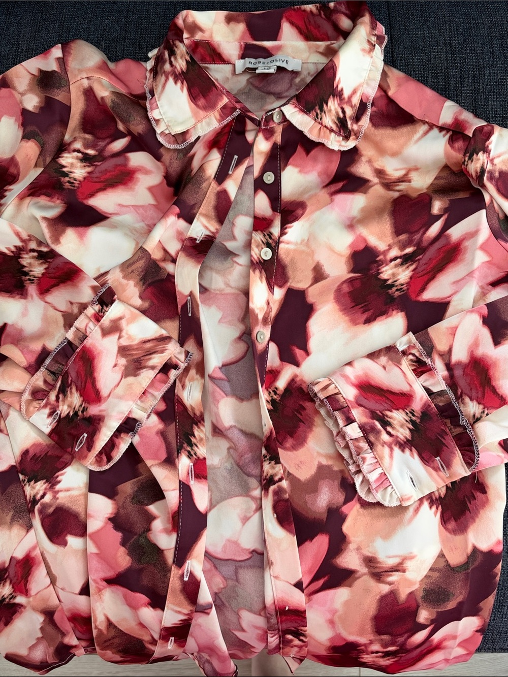 Rose & Olive Floral Button-Down in Pink and Burgundy